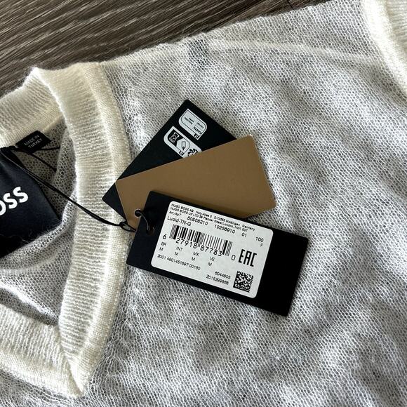 NWT BOSS Lucid White Mohair-Wool V-Neck Sweater Vest Size Medium Sheer Knit - Picture 7 of 16